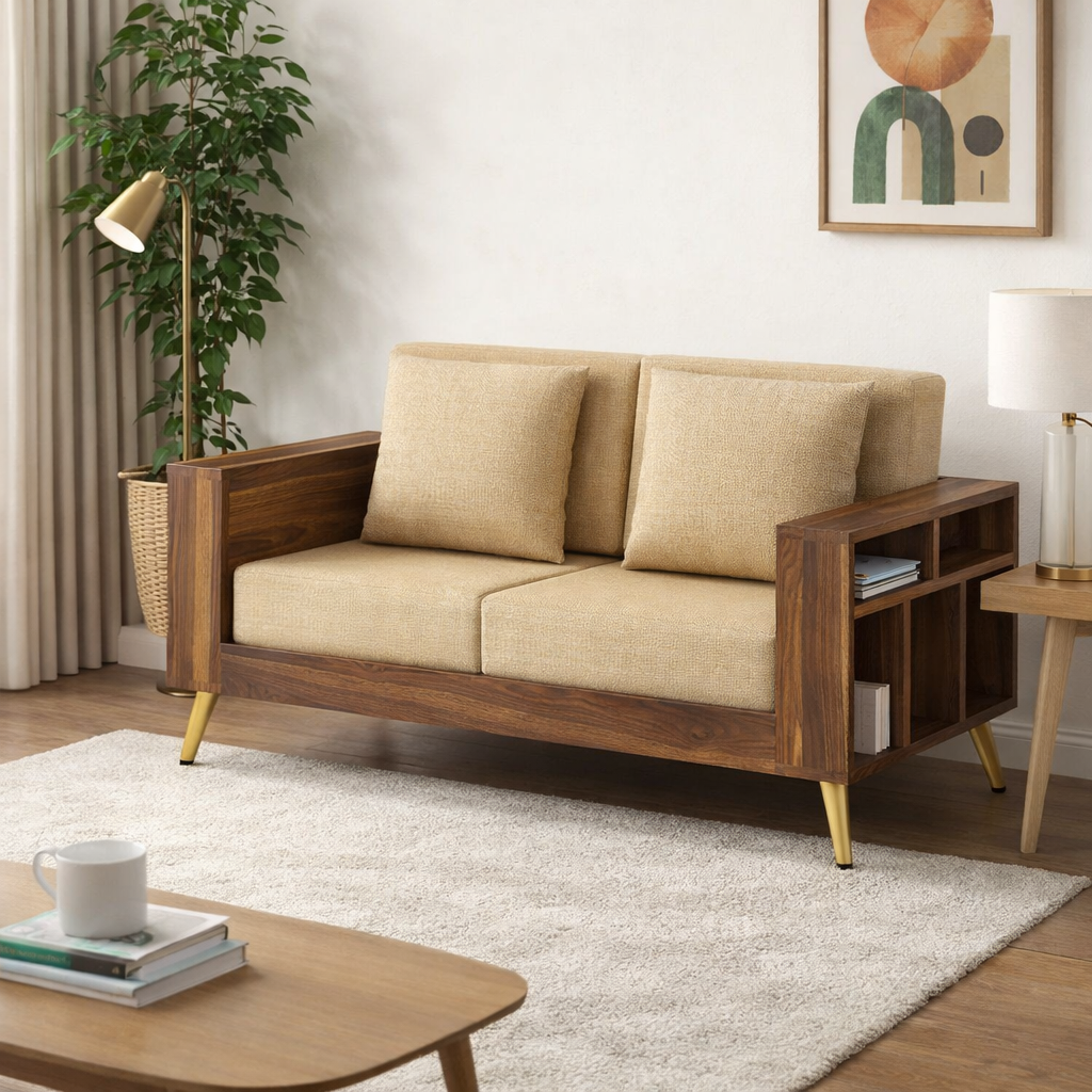 Bolt Solid Sheesham Wood 2 Seater Sofa With Side Storage - 3 Year Warranty (LUXE EDITION)