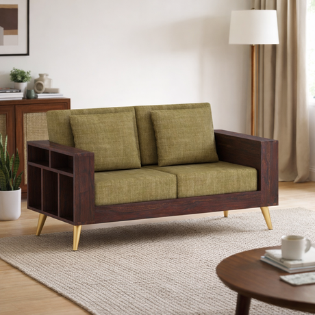 Bolt Solid Sheesham Wood 2 Seater Sofa With Side Storage - 3 Year Warranty (LUXE EDITION)