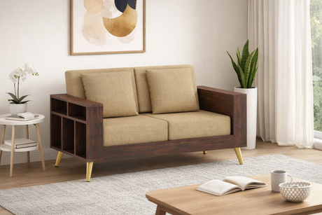 Bolt Solid Sheesham Wood 2 Seater Sofa With Side Storage - 3 Year Warranty (LUXE EDITION)