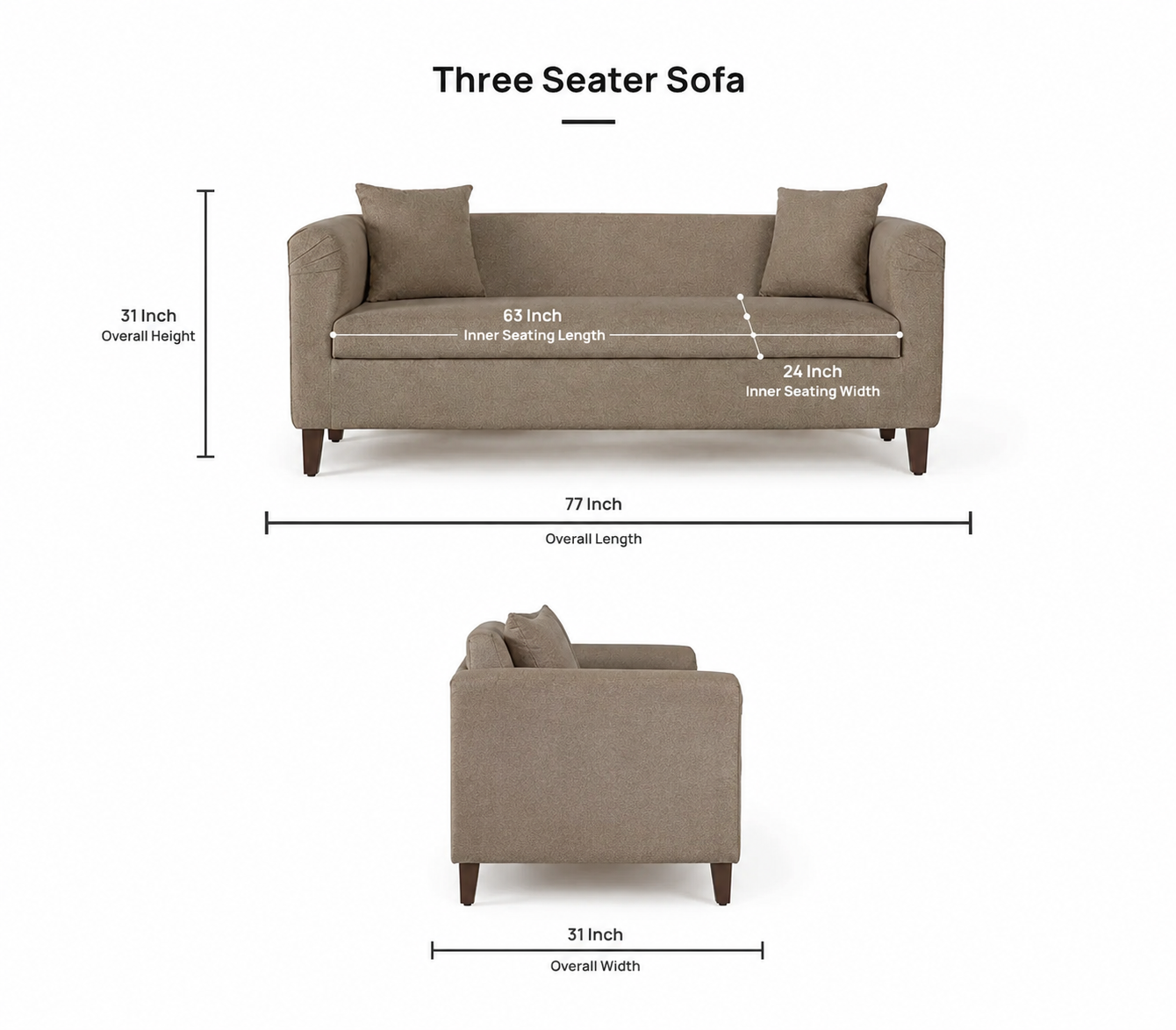 Ronny Three Seater Upholstered Sofa Velvet - 12 Months Warranty - BROWN