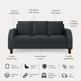 MAURUS Three Seater Upholstered Sofa Velvet - 12 Months Warranty - TAR