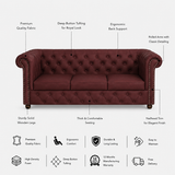 RAJ Three Seater Upholstered Sofa Leatherette - 12 Months Warranty - MAROON