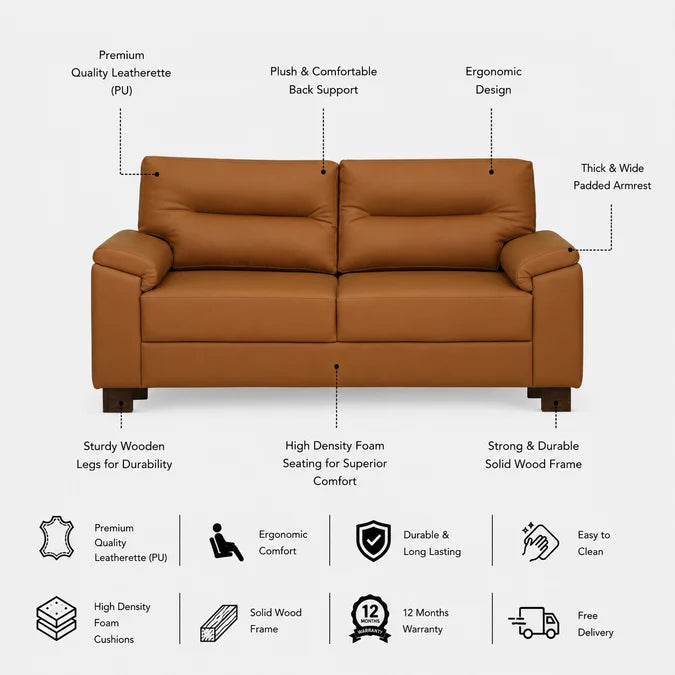 VALENTINO Three Seater Upholstered Sofa Leatherette - 12 Months Warranty - SAFFARON features