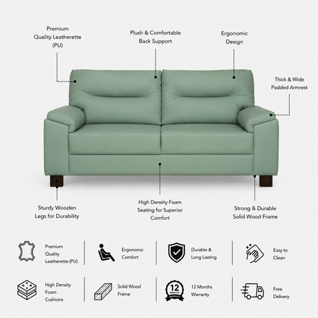 VALENTINO Three Seater Upholstered Sofa Leatherette - 12 Months Warranty - OASIS