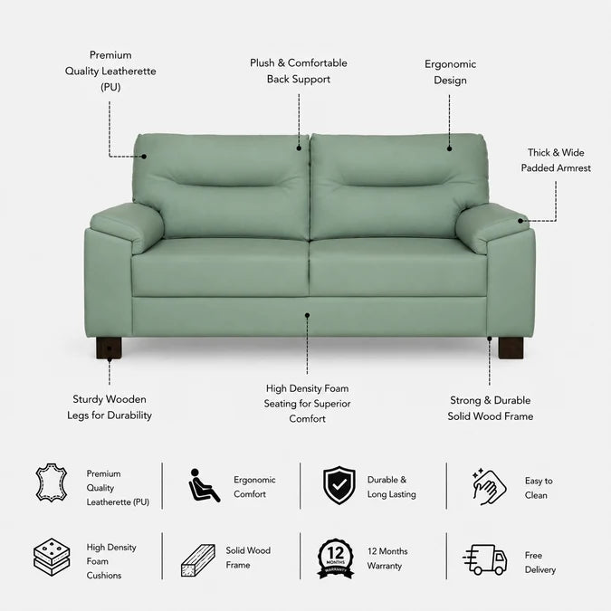 VALENTINO Three Seater Upholstered Sofa Leatherette - 12 Months Warranty - OASIS features