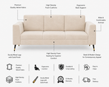 CUBA Three Seater Upholstered Sofa Velvet - 12 Months Warranty - Beige Swed