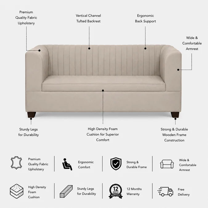 VENUS Three Seater Upholstered Sofa Velvet - 12 Months Warranty - SEASAME features