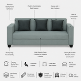 OOTY Three Seater Upholstered Sofa Velvet - 12 Months Warranty - GREY