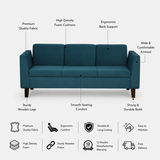 MANALI Three Seater Upholstered Sofa Velvet - 12 Months Warranty