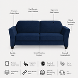 SANTORI Three Seater Upholstered Sofa Velvet - 12 Months Warranty - NAVY BLUE