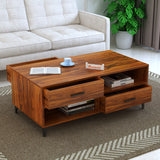 BOLT Solid Sheesham Wood Coffee Table With Four Drawers - 3 Years Warranty
