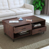 BOLT Solid Sheesham Wood Coffee Table With Four Drawers - 3 Years Warranty