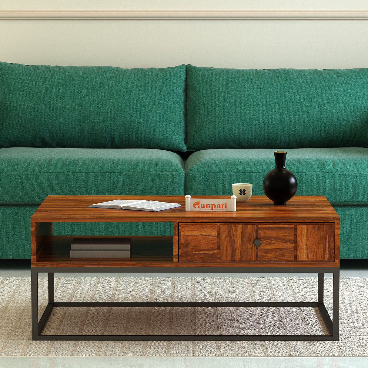 SCOTT Solid Sheesham Wood Coffee Table With One Drawer - 3 Years Warranty