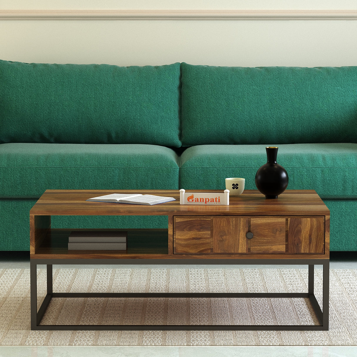 SCOTT Solid Sheesham Wood Coffee Table With One Drawer - 3 Years Warranty