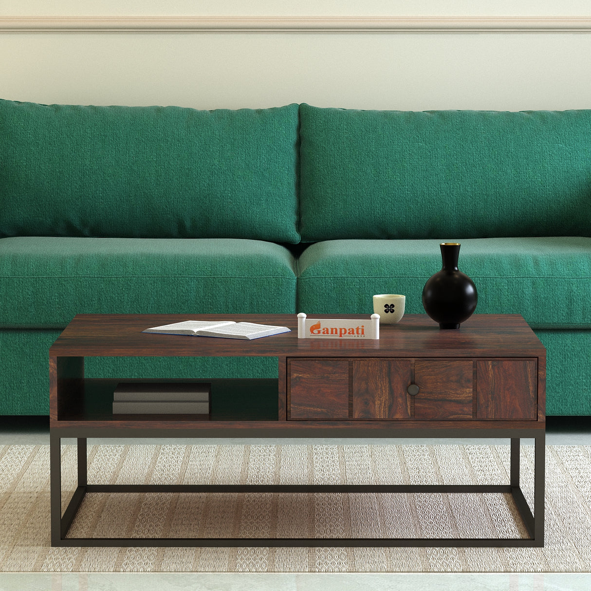 SCOTT Solid Sheesham Wood Coffee Table With One Drawer - 3 Years Warranty