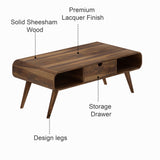 ELLEY Solid Sheesham Wood Coffee Table With One Drawer - 3 Years Warranty