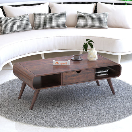 ELLEY Solid Sheesham Wood Coffee Table With One Drawer - 3 Years Warranty