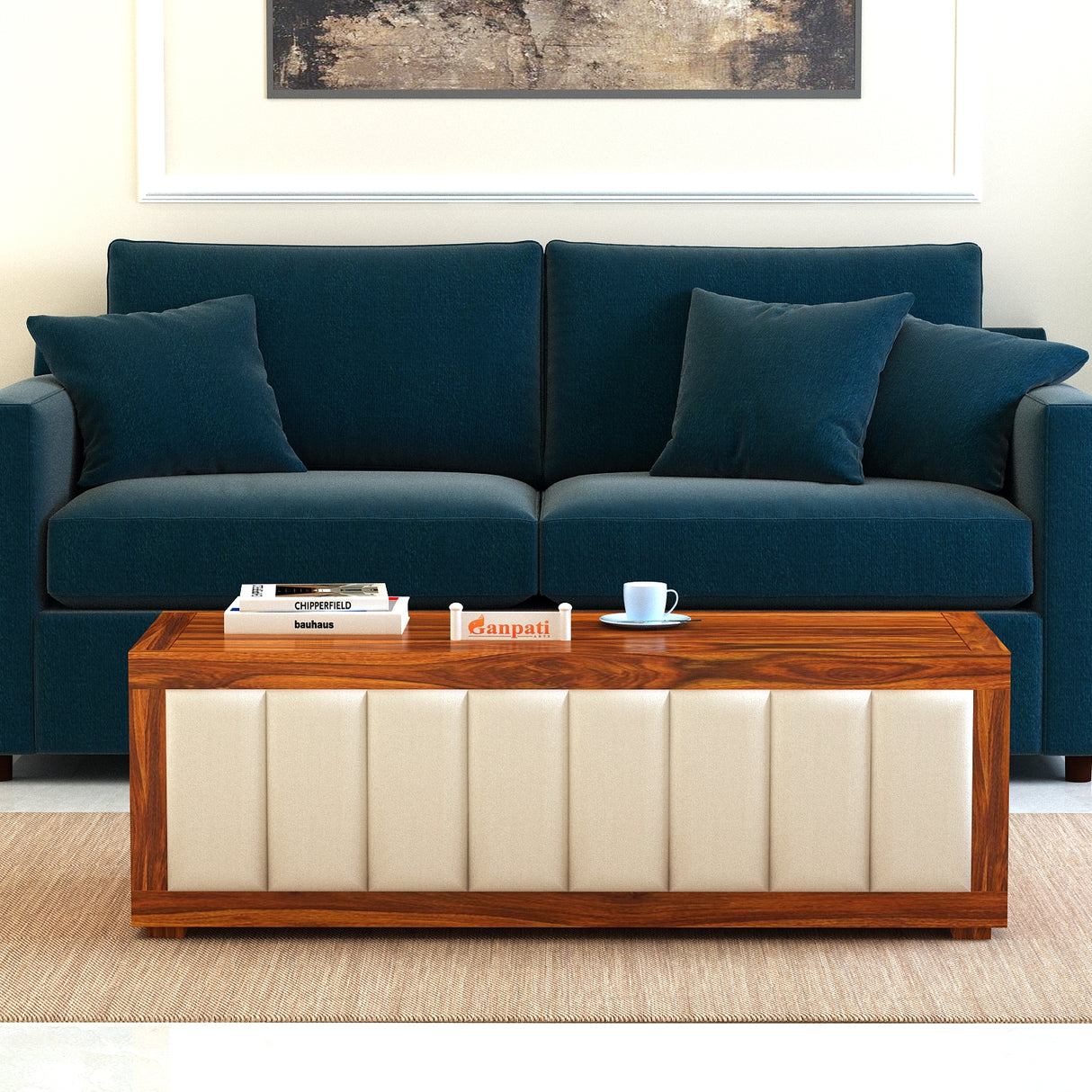 ROMEO Solid Sheesham Wood Coffee Table With Cushioning Design - 3 Years Warranty