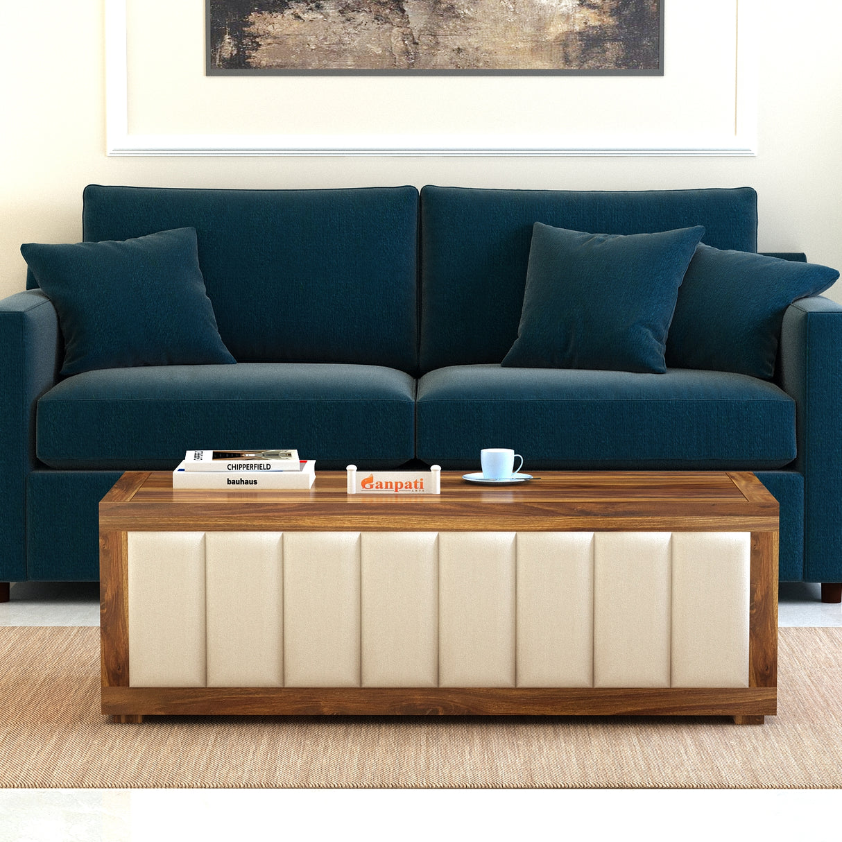ROMEO Solid Sheesham Wood Coffee Table With Cushioning Design - 3 Years Warranty