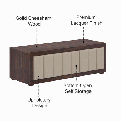 ROMEO Solid Sheesham Wood Coffee Table With Cushioning Design - 3 Years Warranty