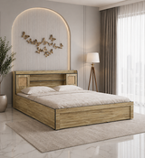 COPS Engineered Wood Bed with Box and Headboard Storage (STONE) - 12 Months Warranty
