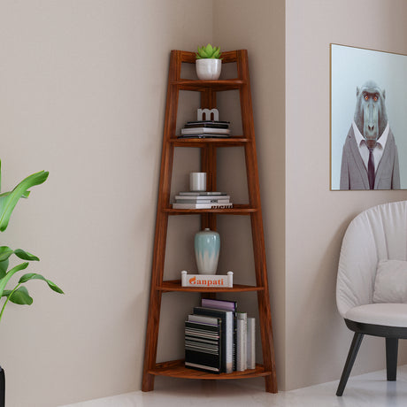 Italian Solid Sheesham Wood Corner Shelf - 3 Years Warranty