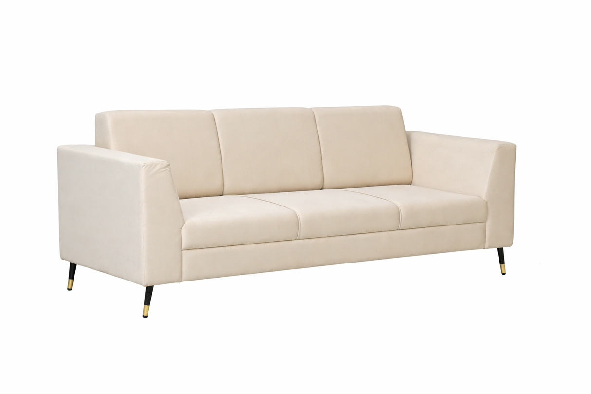 CUBA Three Seater Upholstered Sofa Velvet - 12 Months Warranty - Beige Swed