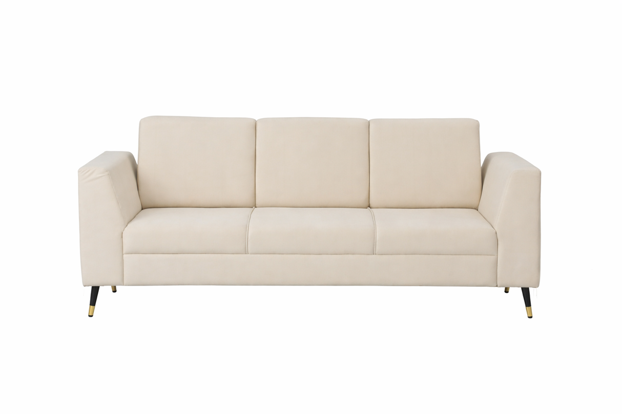CUBA Three Seater Upholstered Sofa Velvet - 12 Months Warranty - Beige Swed