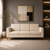 CUBA Three Seater Upholstered Sofa Velvet - 12 Months Warranty - Beige Swed
