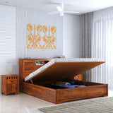 Maharaja Groove Solid Sheesham Wood Bed with Hydraulic Box and Headboard Storage - 1 Year Warranty