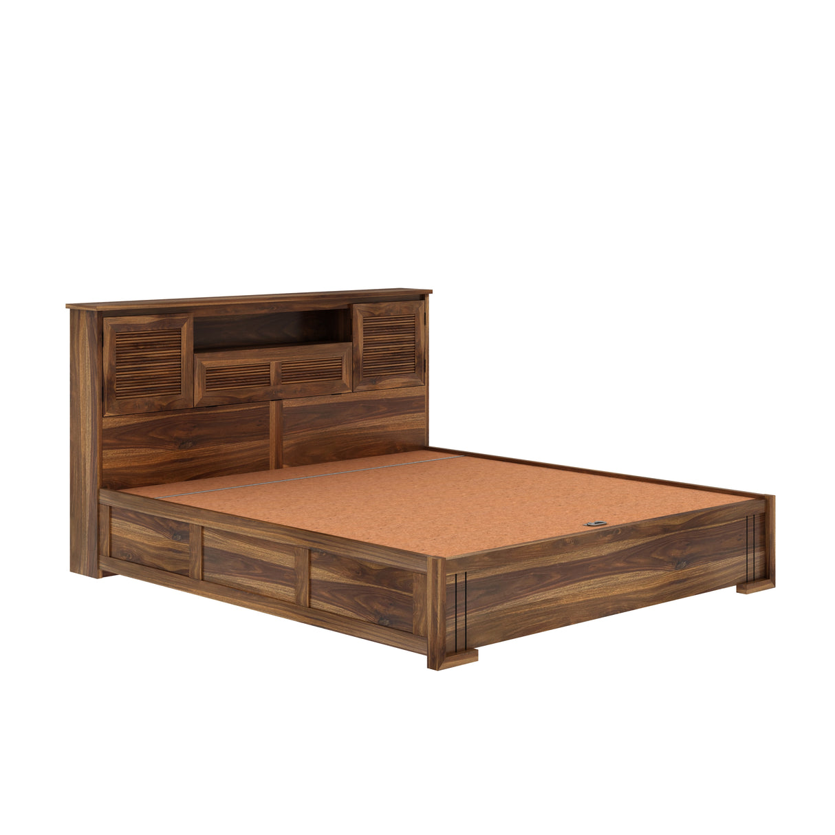 Maharaja Groove Solid Sheesham Wood Bed with Hydraulic Box and Headboard Storage - 3 years Warranty