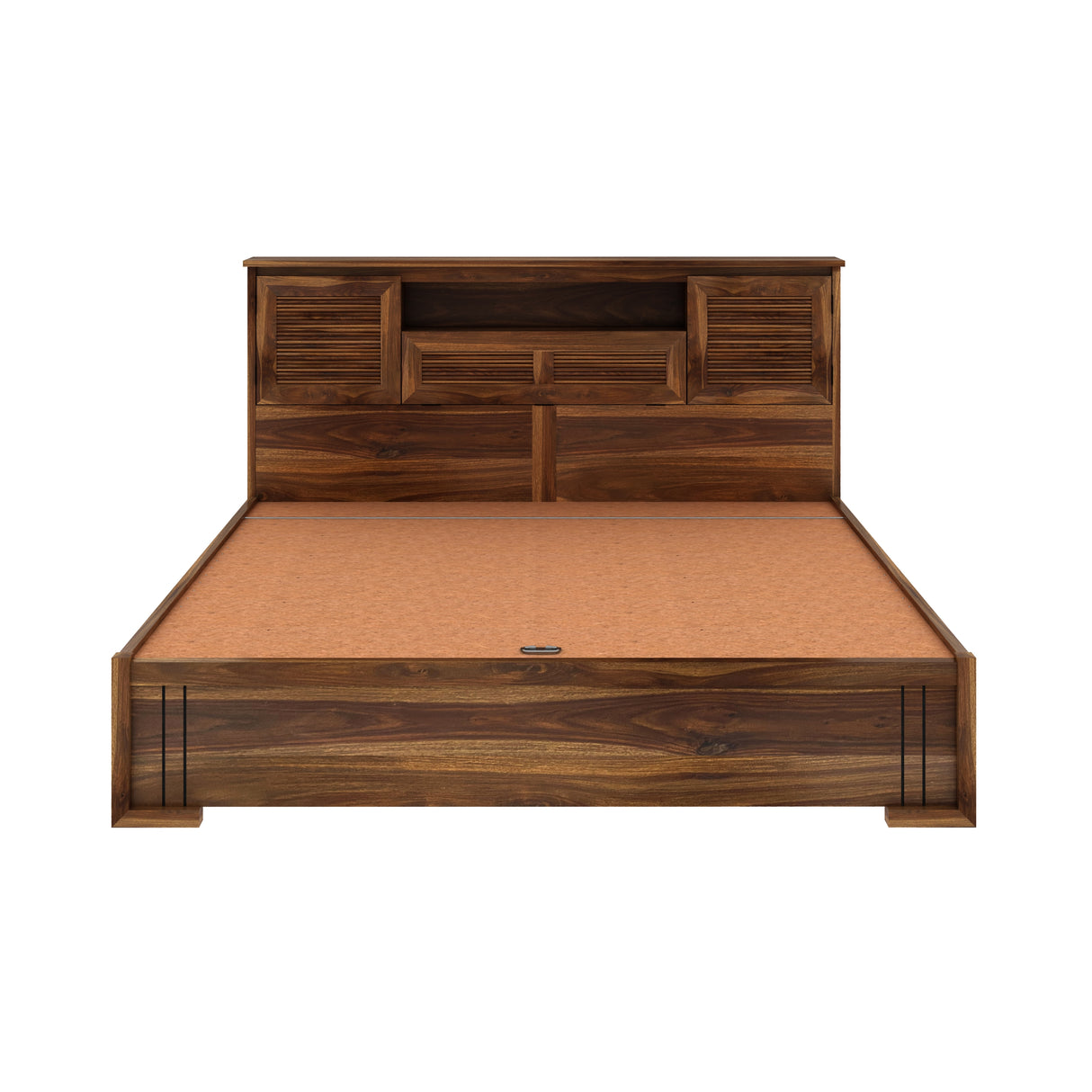 Maharaja Groove Solid Sheesham Wood Bed with Hydraulic Box and Headboard Storage - 3 years Warranty
