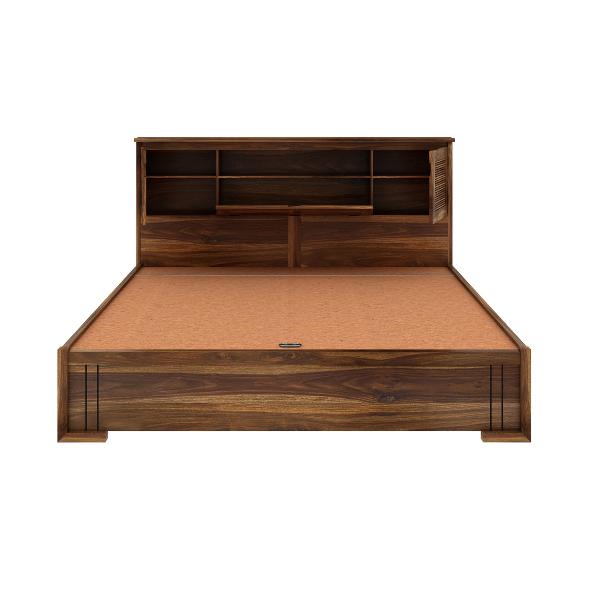 Maharaja Groove Solid Sheesham Wood Bed with Hydraulic Box and Headboard Storage - 3 years Warranty