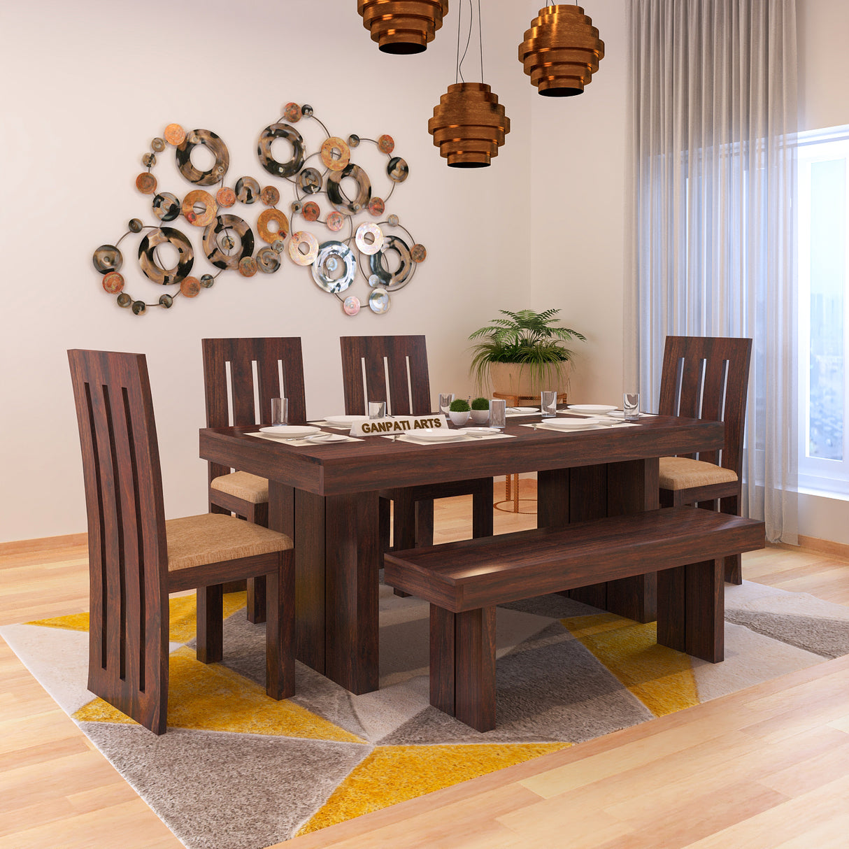 Maharaja Solid Sheesham Wood 6 Seater Dining Table Set - 3 Years Warranty