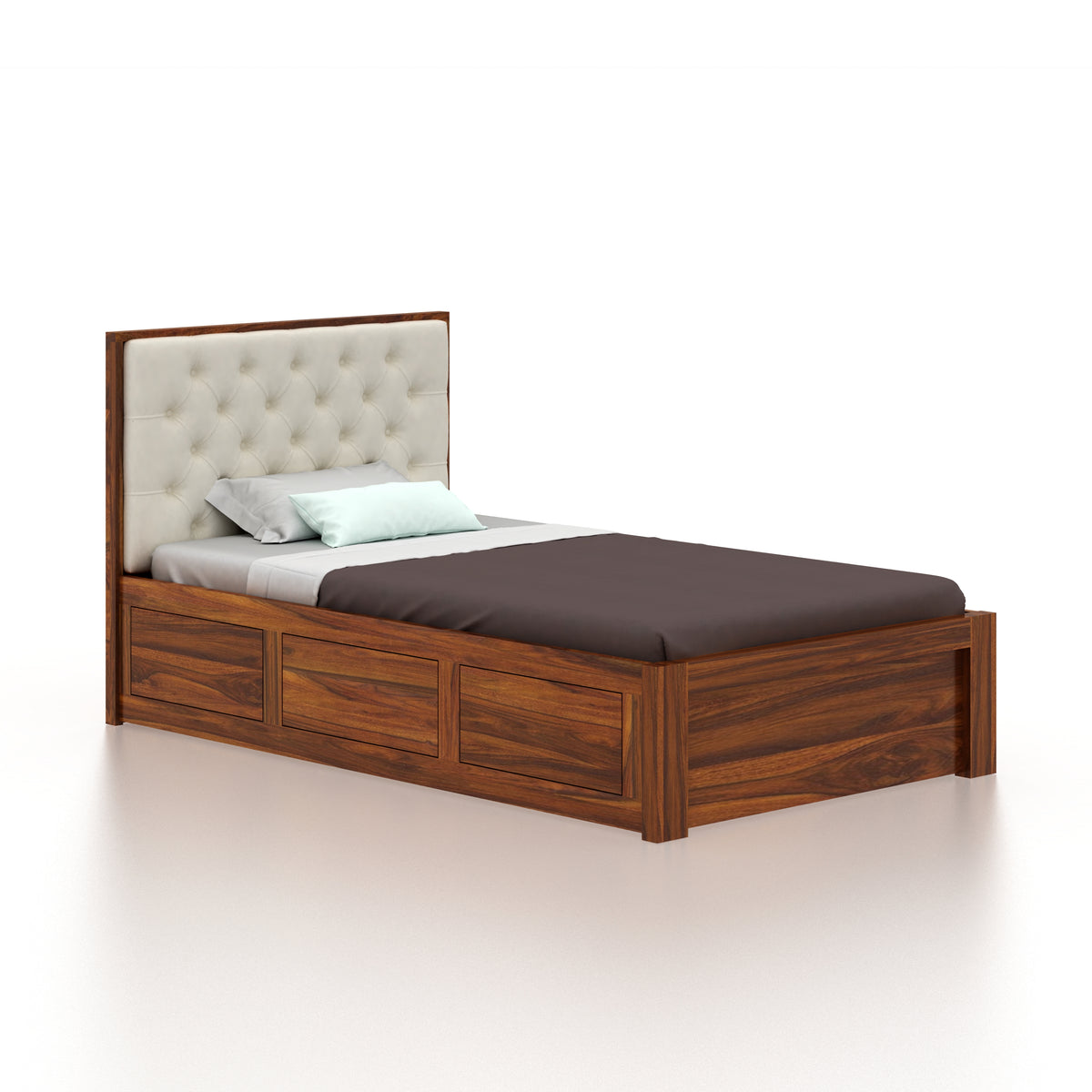 Decan Solid Sheesham Wood 4 Feet Bed With Box Storage - 3 Years Warranty
