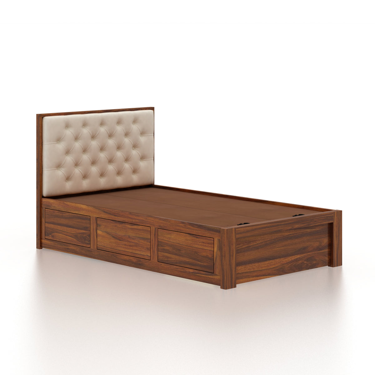 Decan Solid Sheesham Wood 4 Feet Bed With Box Storage - 3 Years Warranty