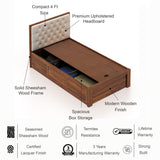 Decan Solid Sheesham Wood 4 Feet Bed With Box Storage - 3 Years Warranty