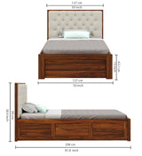 Decan Solid Sheesham Wood 4 Feet Bed With Box Storage - 3 Years Warranty