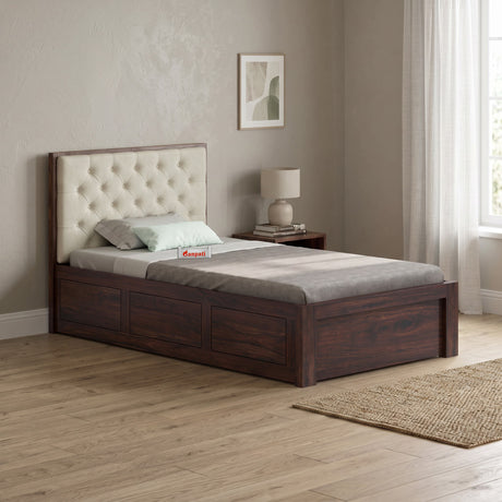 Decan Solid Sheesham Wood 4 Feet Bed With Box Storage - 3 Years Warranty