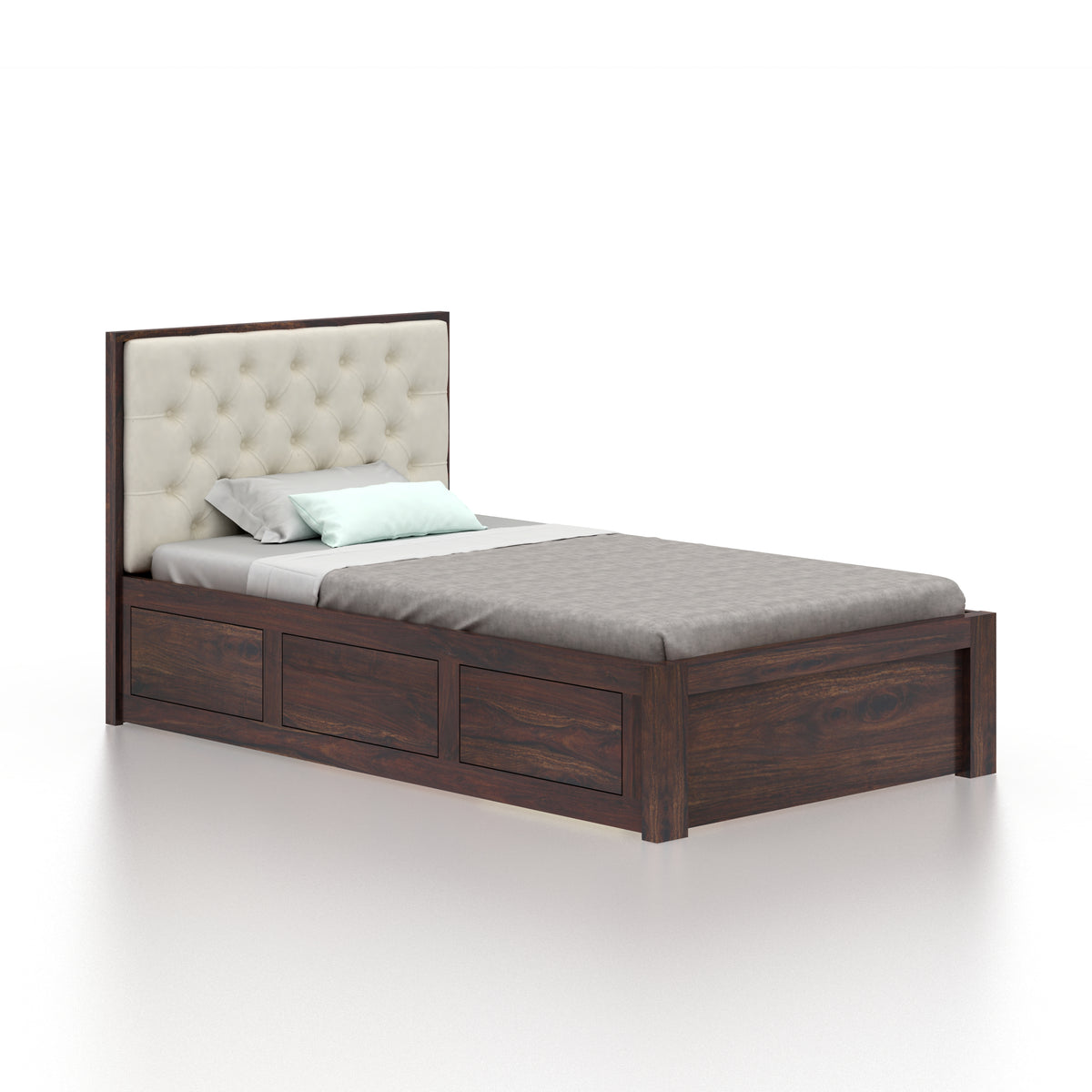 Decan Solid Sheesham Wood 4 Feet Bed With Box Storage - 3 Years Warranty