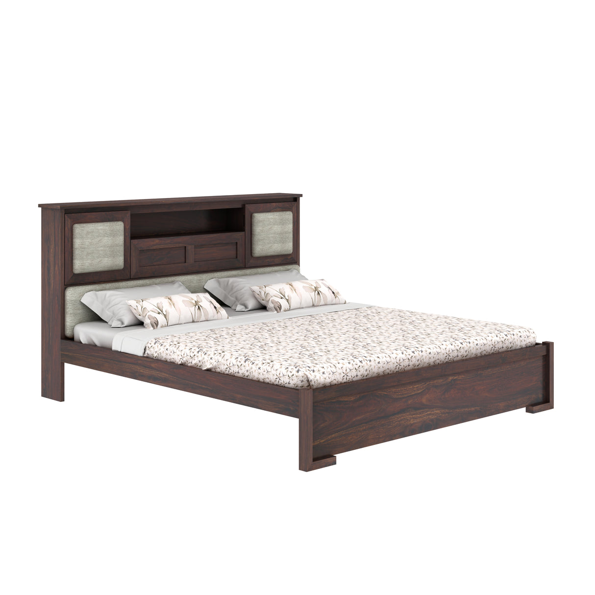 Maharaja Solid Sheesham Wood Bed with Headboard Storage - 3 Years Warranty