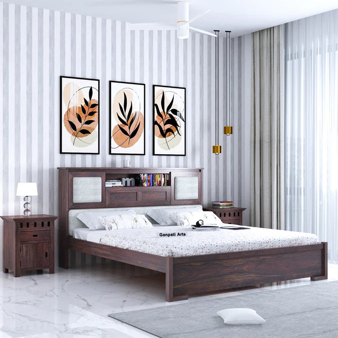 Maharaja Solid Sheesham Wood Bed with Headboard Storage - 3 Years Warranty features