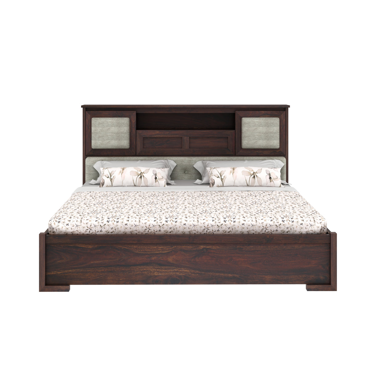 Maharaja Solid Sheesham Wood Bed with Headboard Storage - 3 Years Warranty