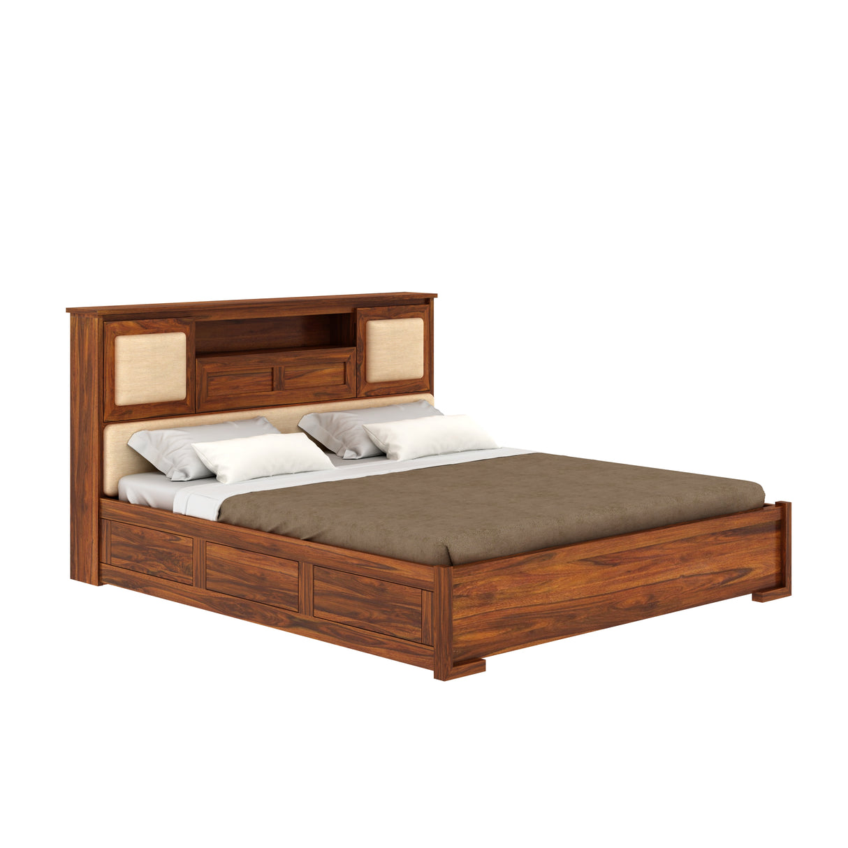 Maharaja Solid Sheesham Wood Bed with Hydraulic Box and Headboard Storage - 3 Years Warranty