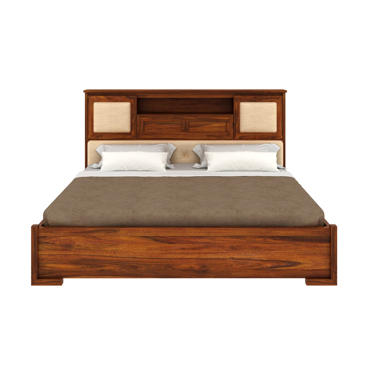Maharaja Solid Sheesham Wood Bed with Hydraulic Box and Headboard Storage - 3 Years Warranty