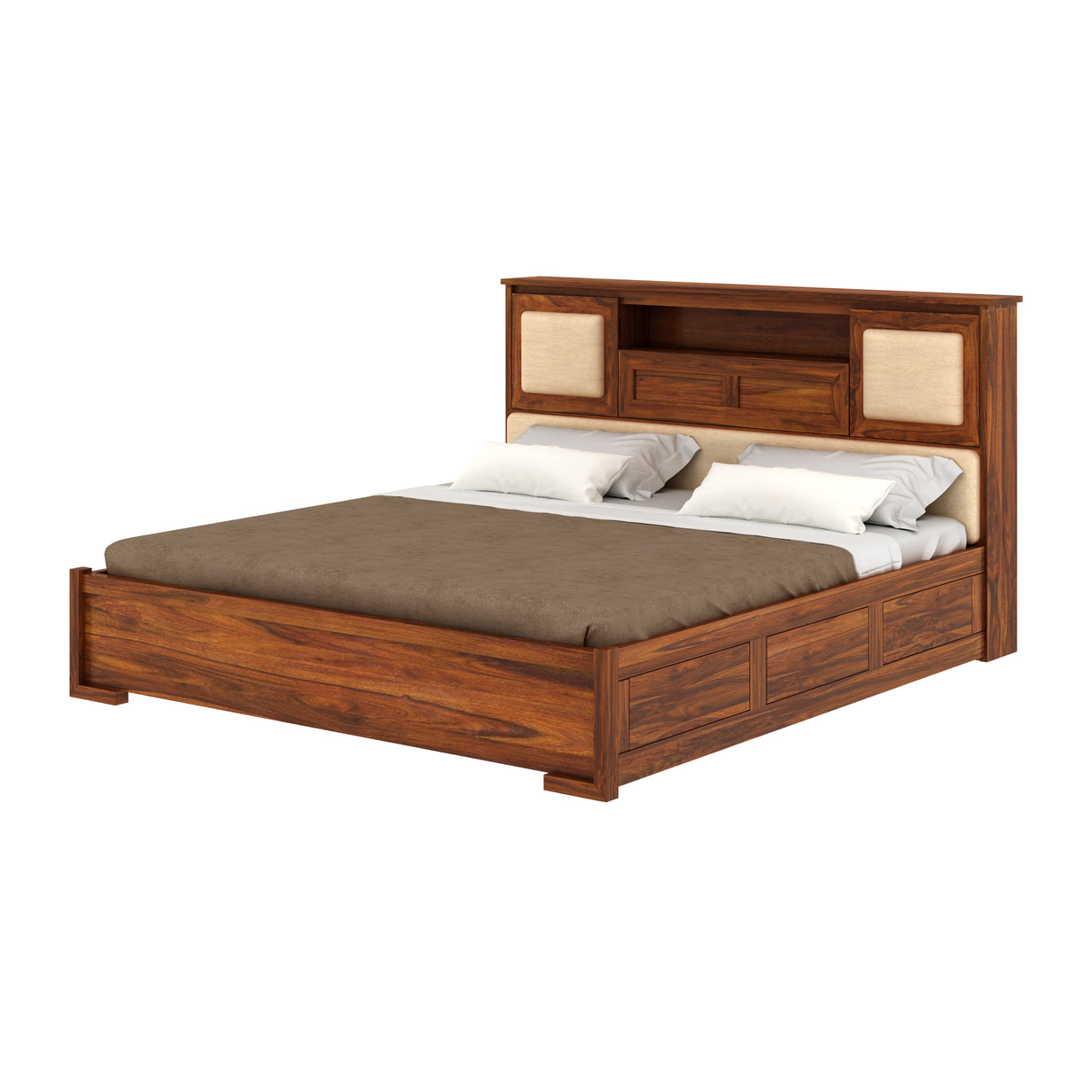 Maharaja Solid Sheesham Wood Bed with Hydraulic Box and Headboard Storage - 3 Years Warranty