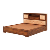 Maharaja Solid Sheesham Wood Bed with Hydraulic Box and Headboard Storage - 3 Years Warranty