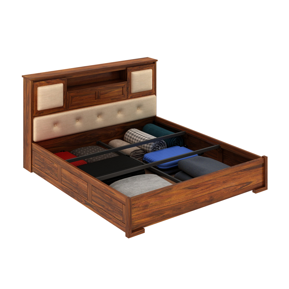 Maharaja Solid Sheesham Wood Bed with Box and Headboard Storage - 3 Years Warranty