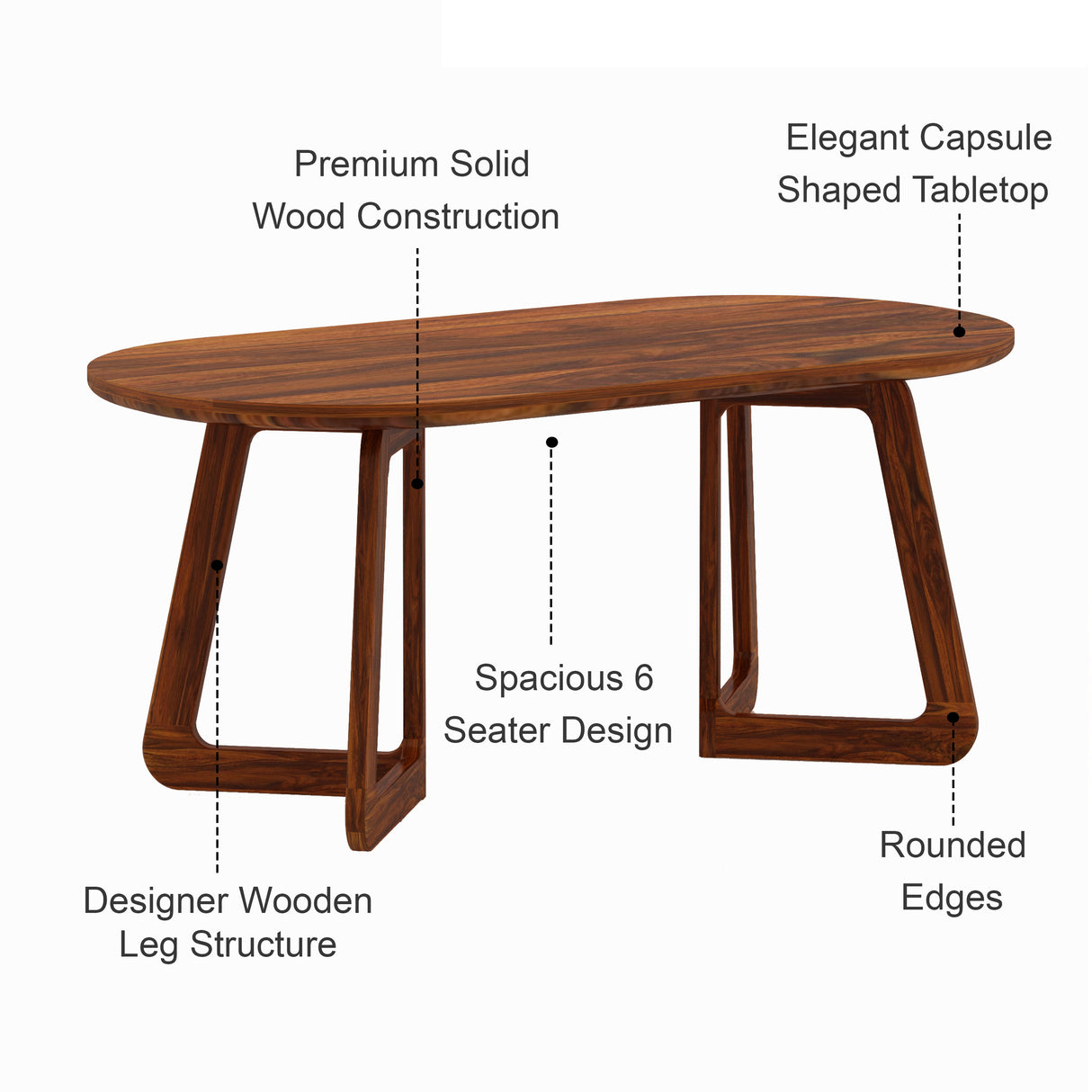 Peter Solid Sheesham Wood 6 Seater Dining Table - 3 Years Warranty