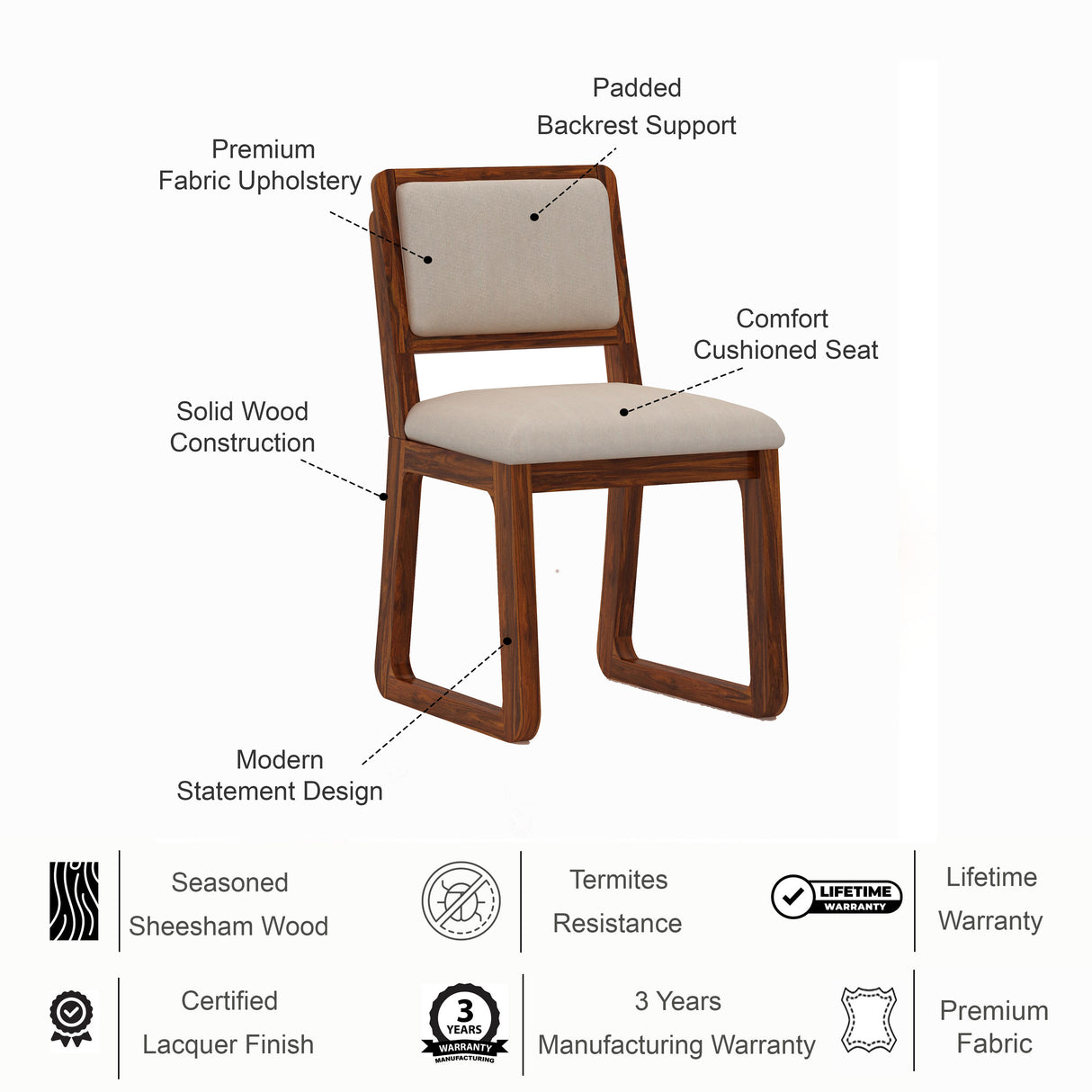 Peter Solid Sheesham Wood Office/Study/Dining Chair - 3 Years Warranty